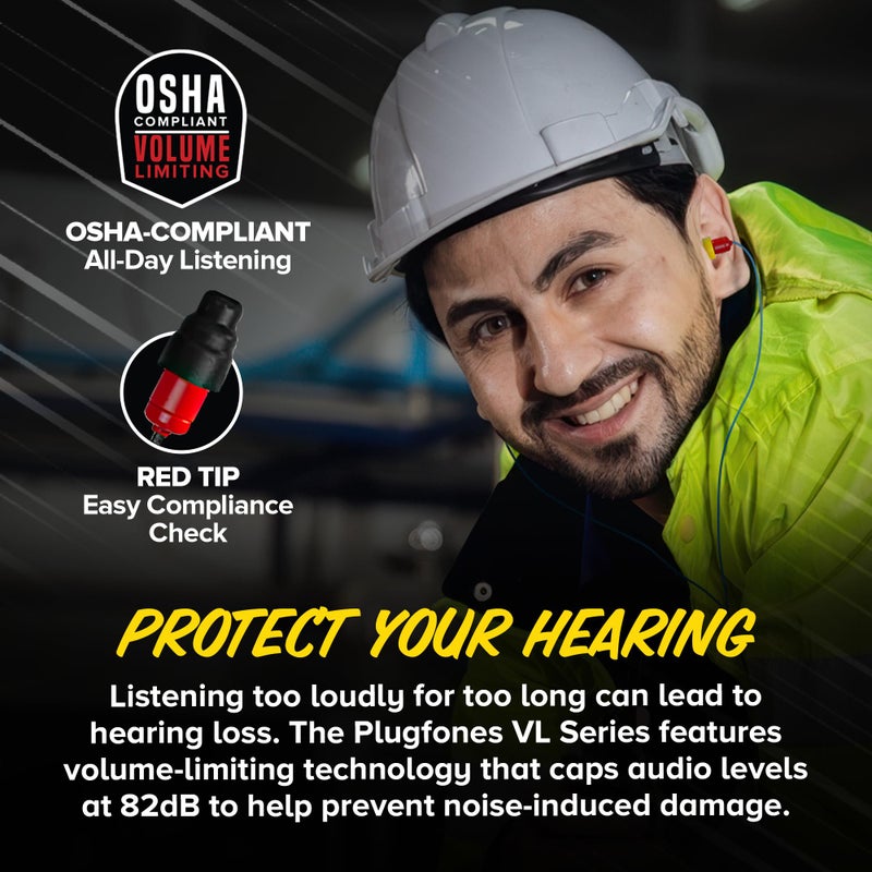 Plugfones سماعات أذن بلاغفونز بروتيكتور بحجم صوت محدود، سدادات أذن متوافقة مع OSHA مع صوت، أسود وأحمر - Image 3